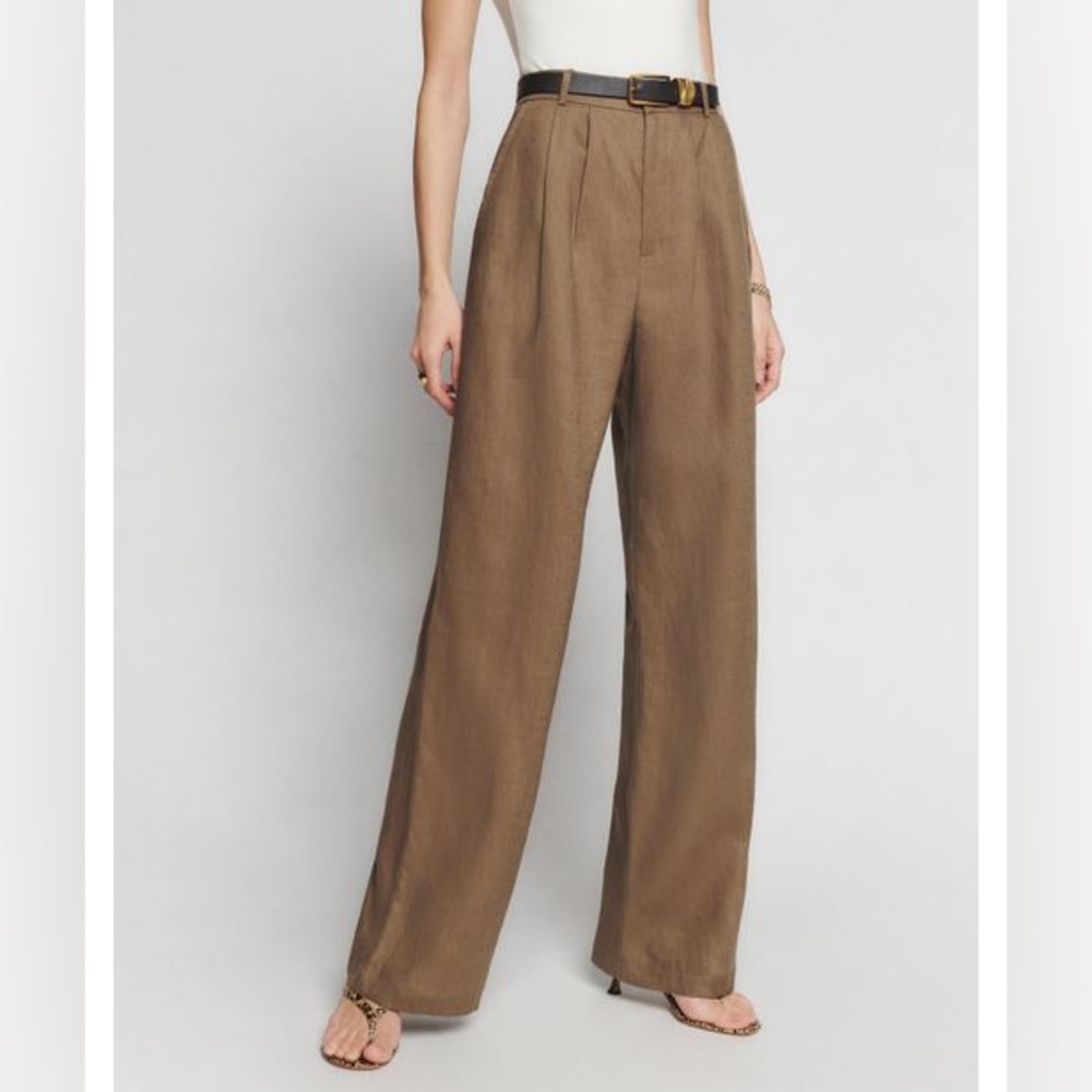 Reformation Khaki Taupe Tan Brown Linen Vesta Pants - 2
